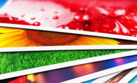 izrada2 Creative abstract digital photography and photographic picture visual imaging art concept: 3D render illustration of the macro view of stack of colorful photo cards with selective focus effect