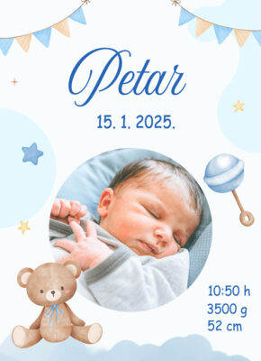 Blue And Beige Illustrated Cute Baby Announcement Boy Instagram