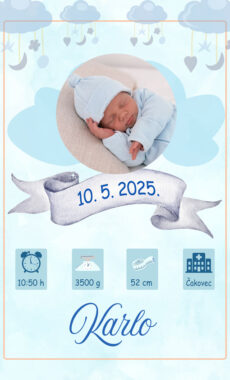 Baby Blue Cute Baby Boy Announcement A4 Document - 1